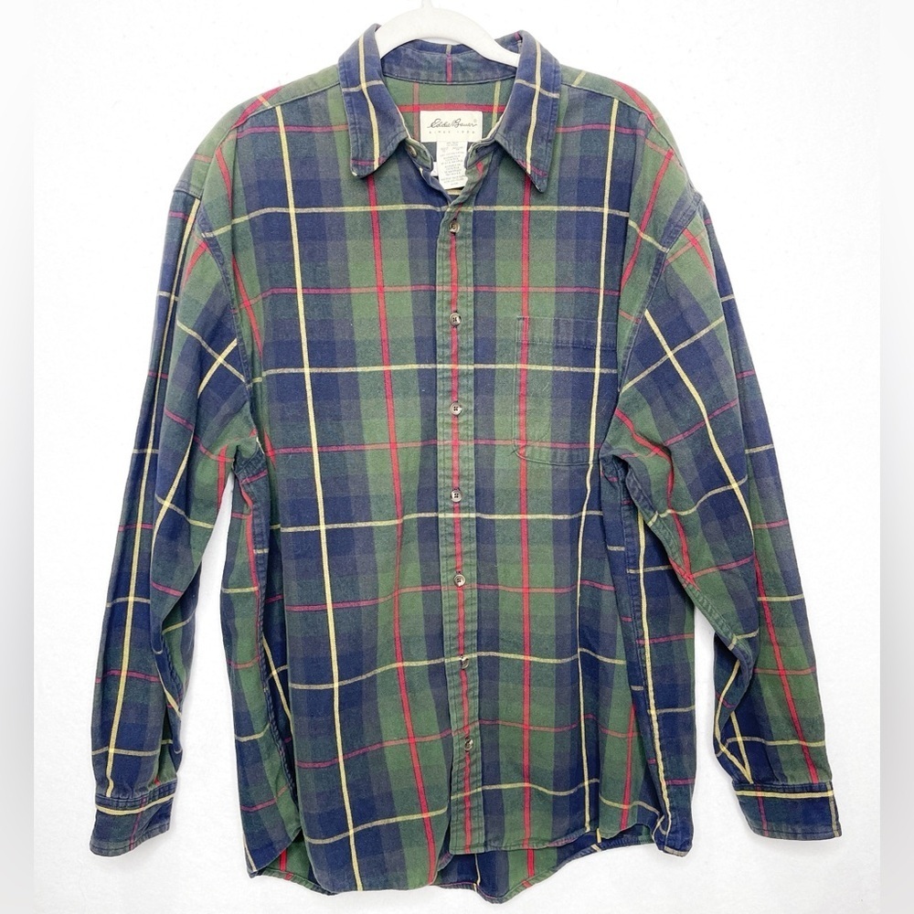 Vintage Eddie Bauer Men’s Plaid Long Sleeve Button Down Shirt XL Christmas